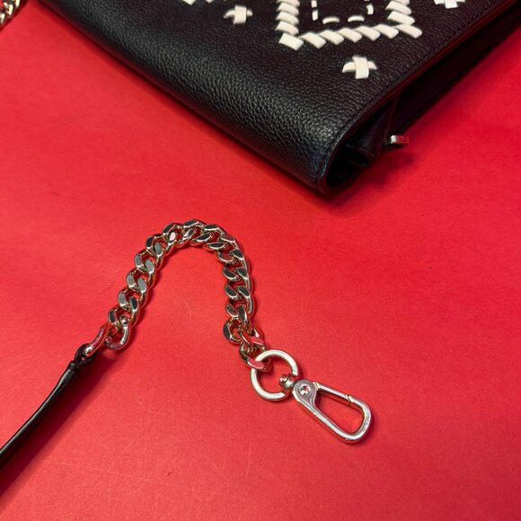 Kate Spade Black & White Woven Unique Crossbody Bag – Boho Geometric Chain Strap - Picture 9 of 11